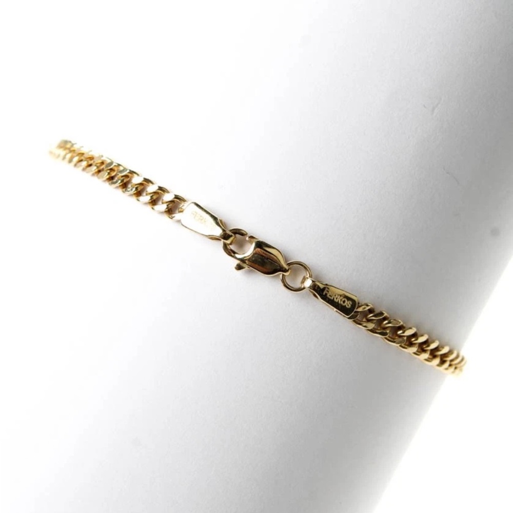 Ferkos Womens 14K Yellow Gold Diamond 3 Station Curb Chain Bracelet 6.5" 2.4g - Picture 3 of 8